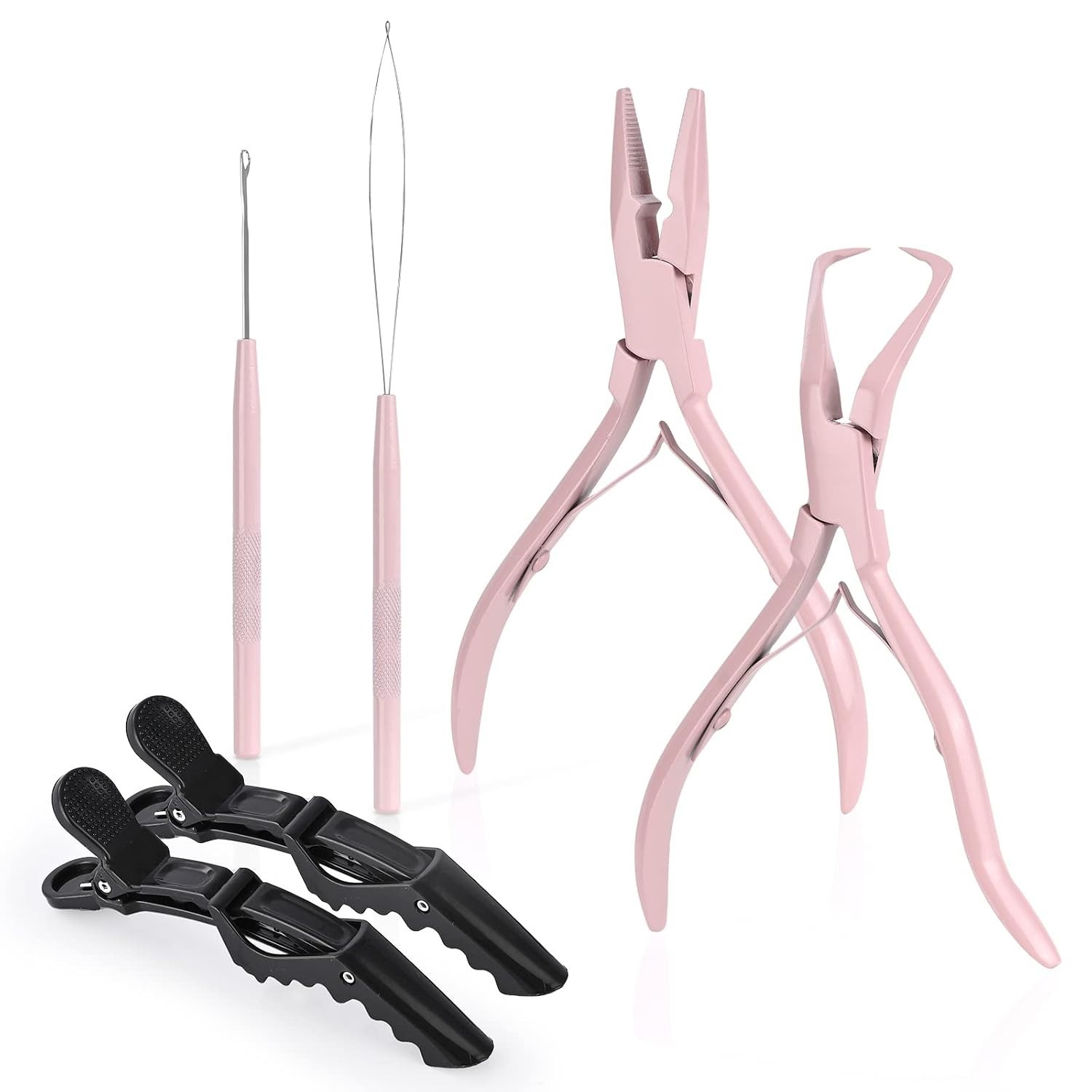 Elegant Pink Hair Extension Tool Set – Durable Beading Pliers & Hook Included