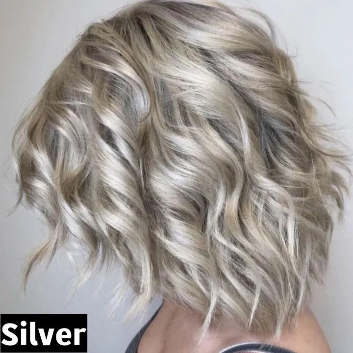 Balayage Silver Blonde Wavy Bob Wig 100% Human Hair Lace Front Wigs 21.5inch Cap