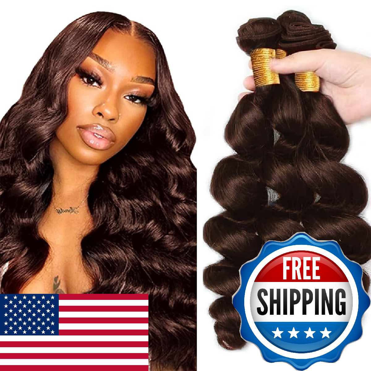 Heumhrn 4 Brown Bundles Human Hair Chocolate Loose Deep Wave Bundles 20 20 20