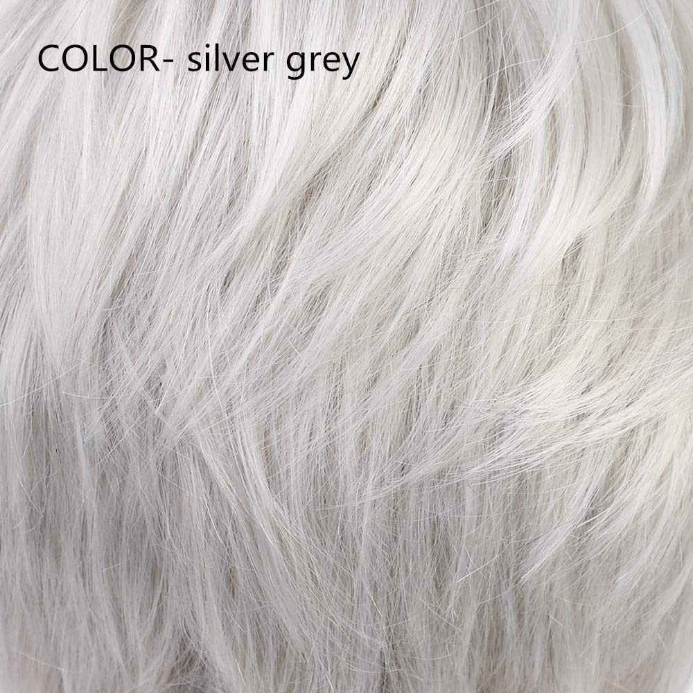 EMMOR Short Silver Grey Human Hair Wigs for Women Blend Pixie Cut Wig With Ba