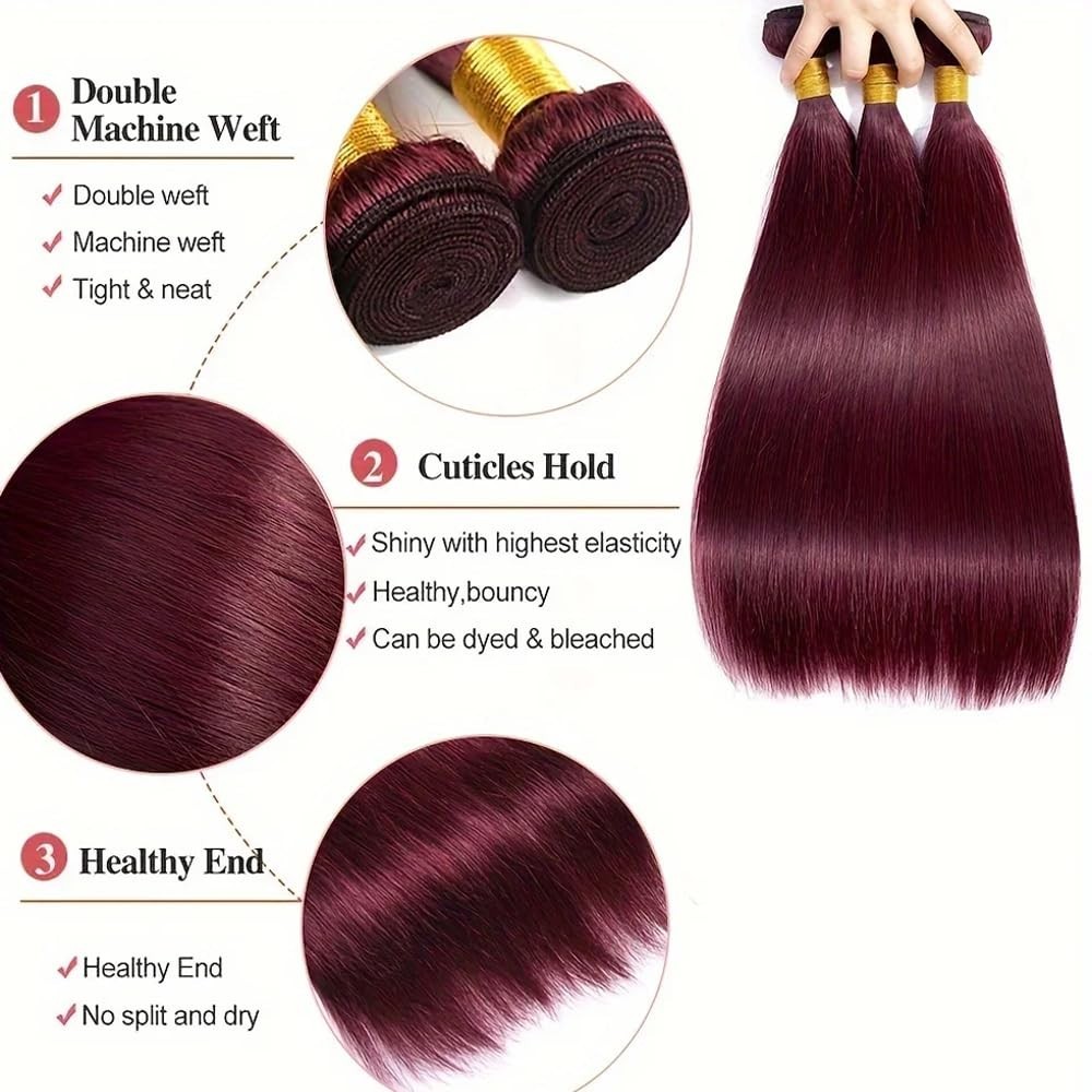 Versatile 99J Dark Burgundy Straight Hair Bundles – Perfect for Weaving or Wigs