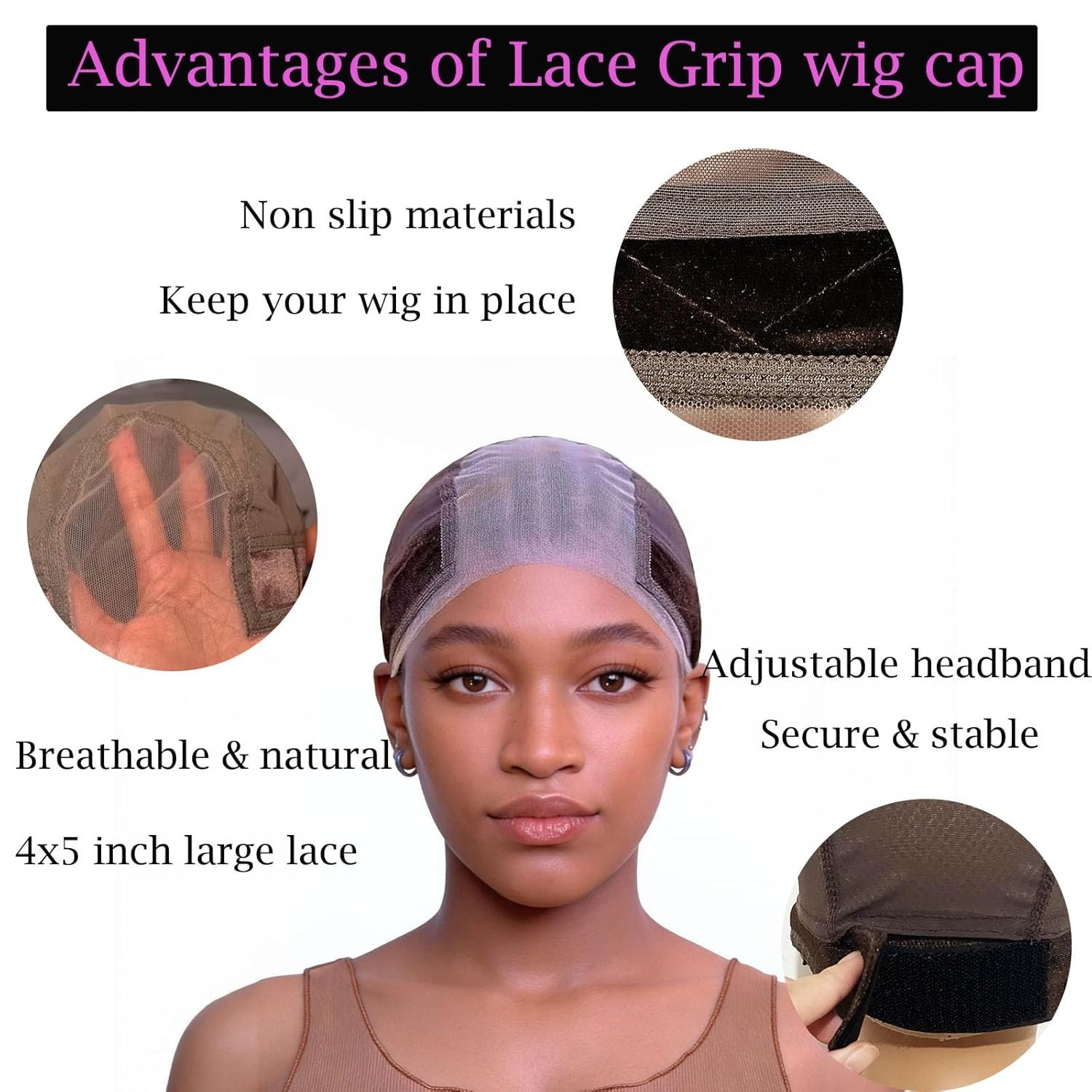 Essential Adjustable Lace Wig Grip Cap – 4×5 Transparent Brown – Women’s Choice
