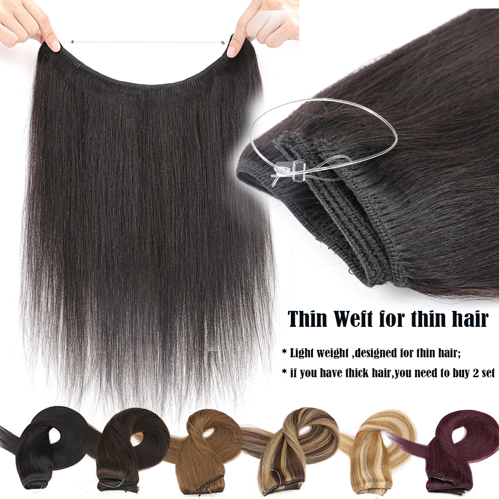CLEARANCE Ring Wire In Remy Human Hair Extensions Hidden Headband Clip One Piece