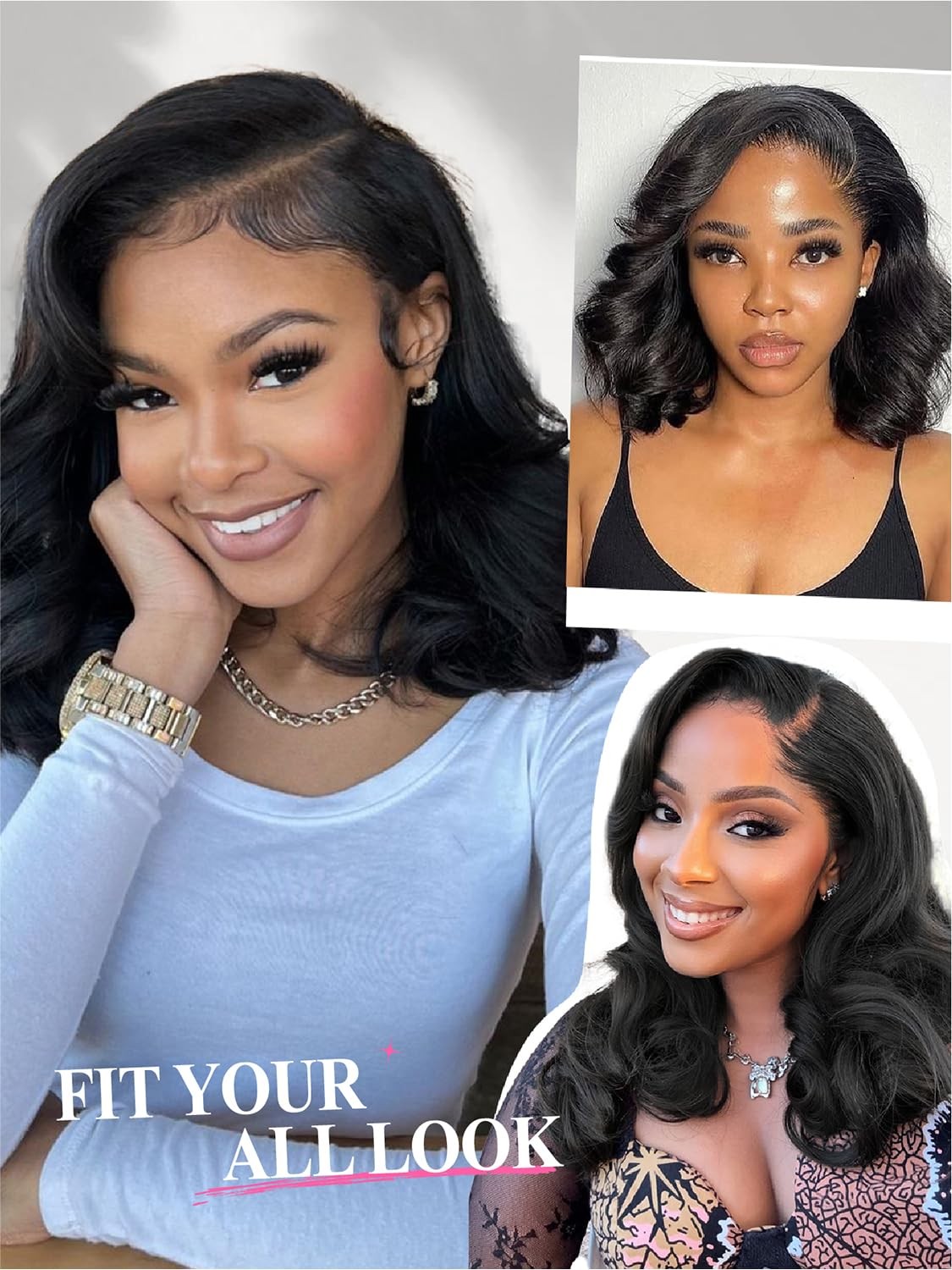 Wiger Short Body Wave Wig Side Part Lace Front Bob Wigs Pre Plucked Synthetic