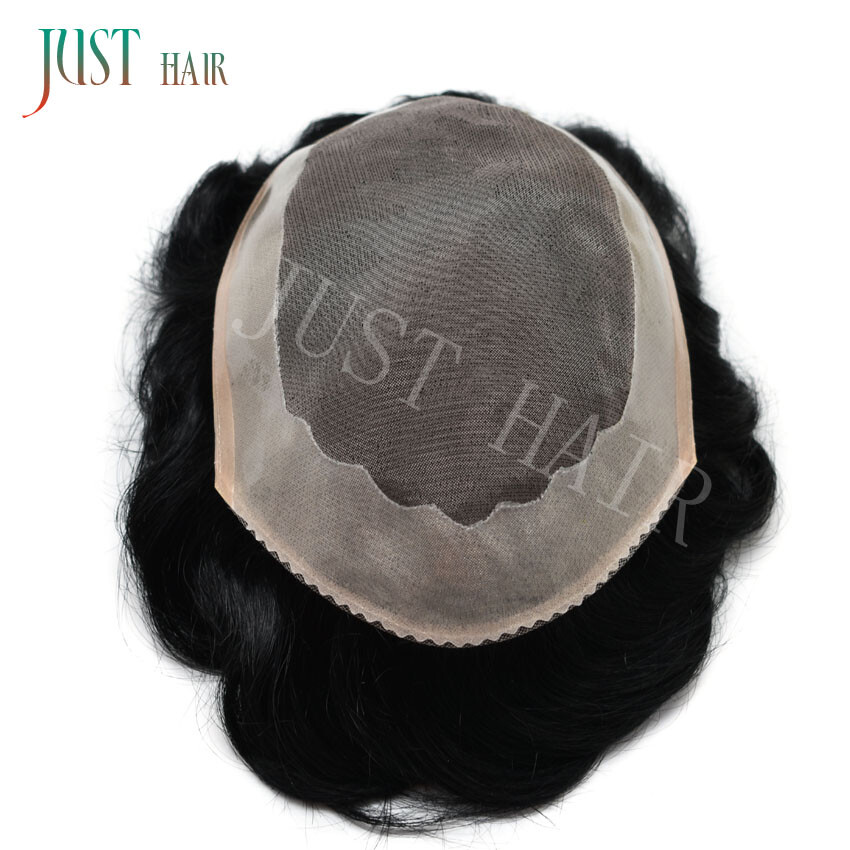 Mens Toupee Durable Fine Mono Lace Poly PU Around Hairpiece Remy Human Hair Wig