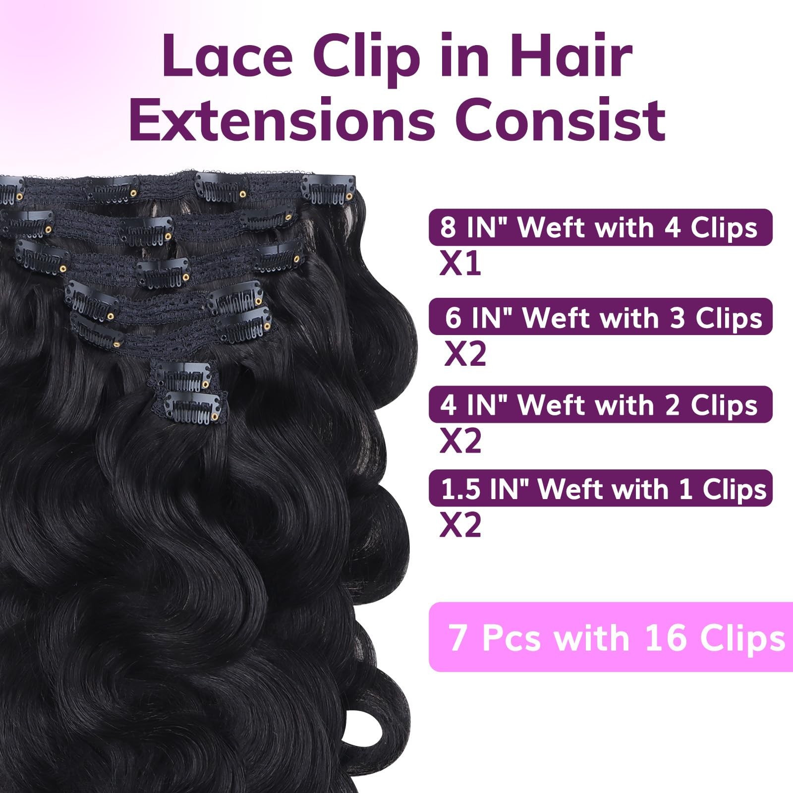 Idn Beauty Clip In Hair Extensions Real Human Hair Body Wave 120G Natural Black