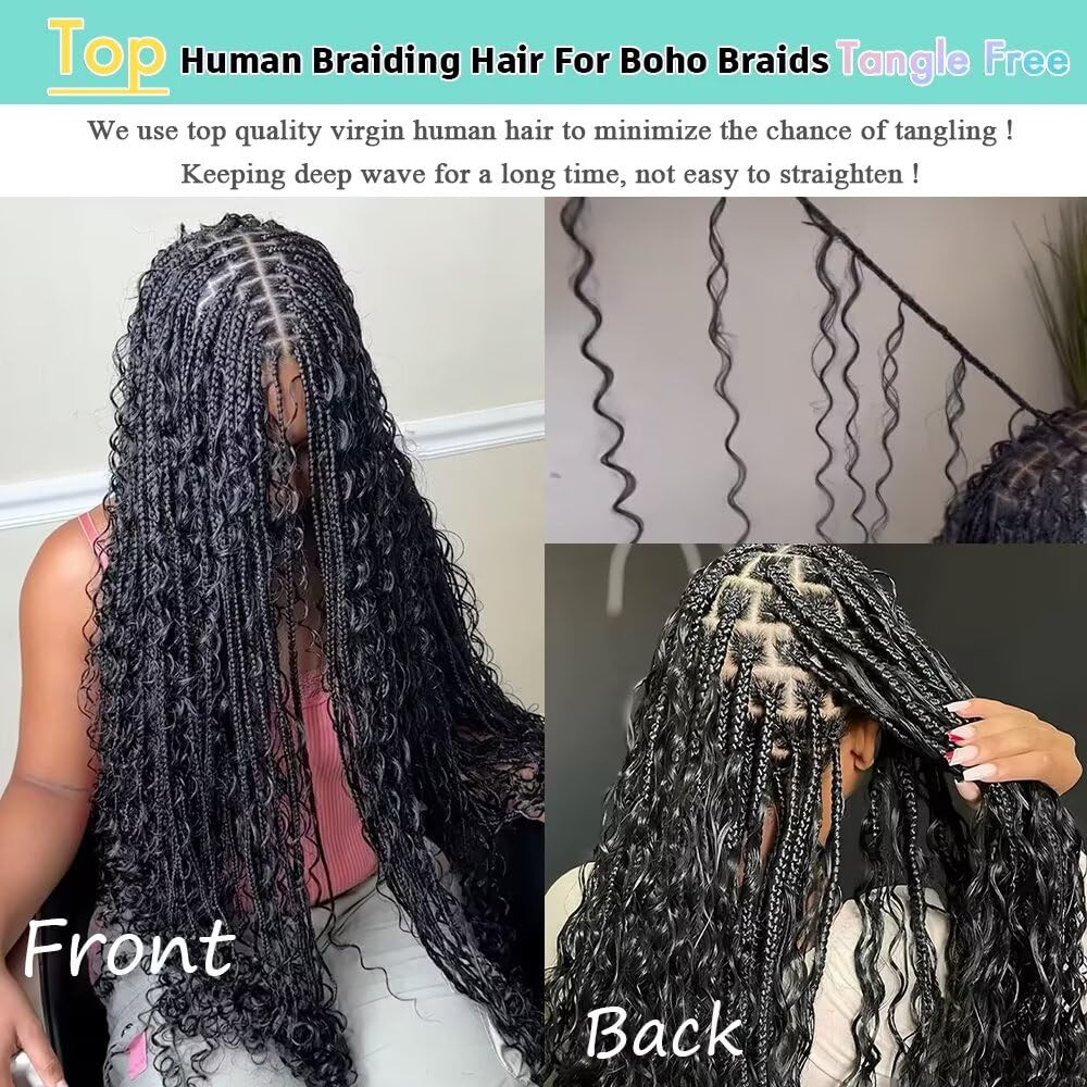 Human Braiding Hair for Boho Braids Deep Wave Bundles Human Hair 150G 6 Bundles/