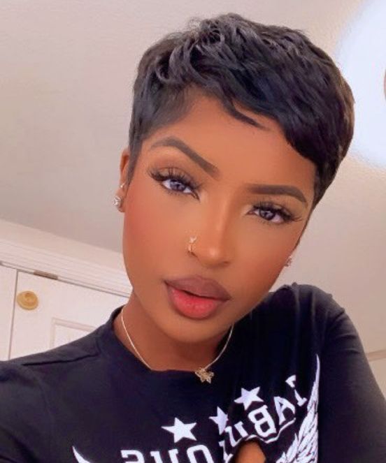 100% Human Hair Straight Short Pixie Cut Black Wig Machine Made Daily New