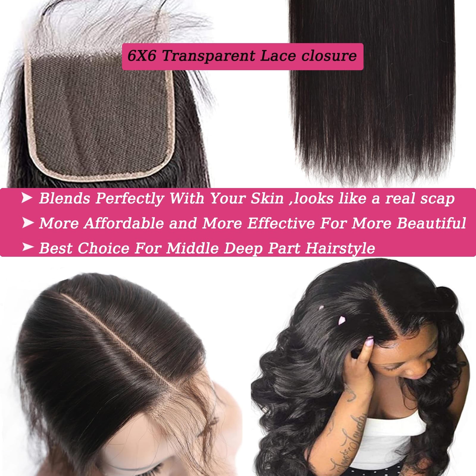 6×6 Hd Lace Closure Straight Wave Free Part Unprocessed Virgin Brazilian Human H