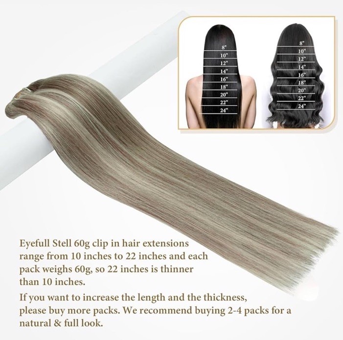 5pcs Ash Brown Platinum Blonde Clip in Human Hair Extensions 22” Remy Straight