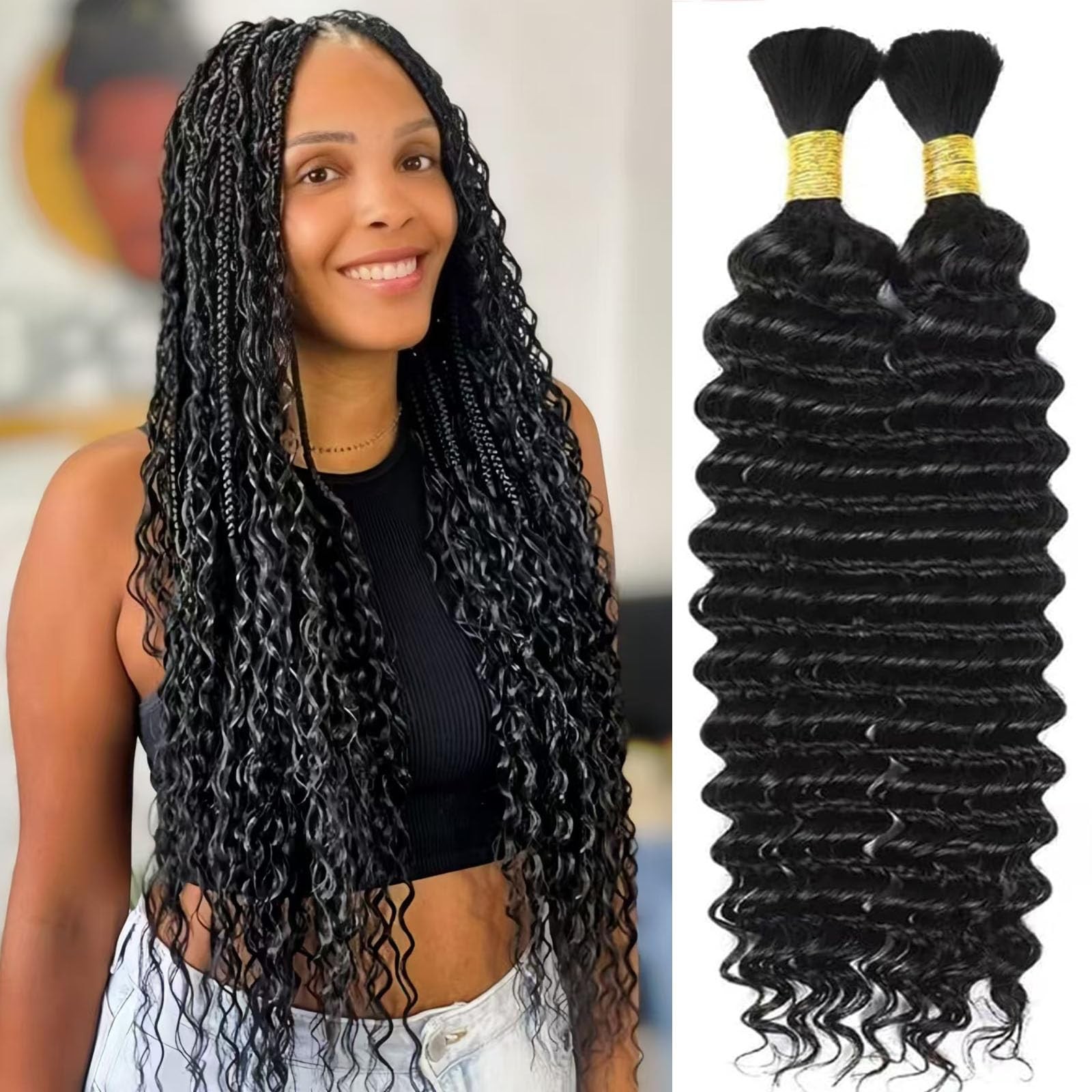 Lyolkser Human Braiding Hair For Boho Braids 2 Bundles 20 Inch Total 100G Deep