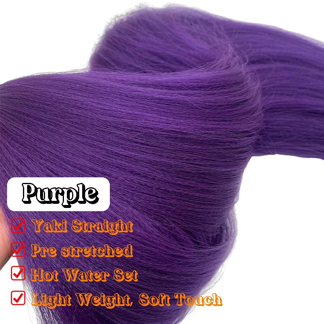 Dark Purple Braiding Hair Pre-stretched Yaik Straight 4 Packs/Lot Long Purple…