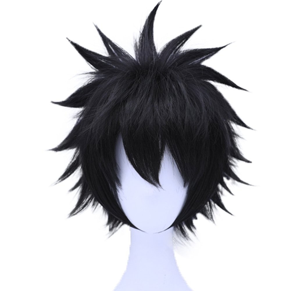 Hair Cap+ Short Black Wig for Anime Black Cosplay Mens Black Wig, Short Layer…