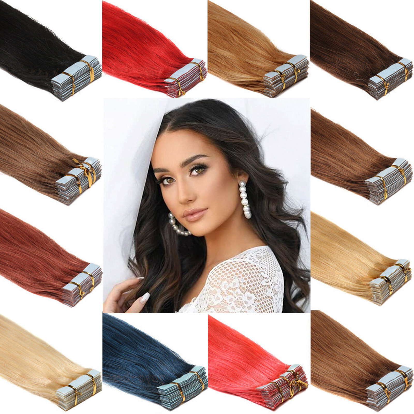 Invisible Tape in Real Human Hair Extensions Skin Wefts Russian Hair Highlighted