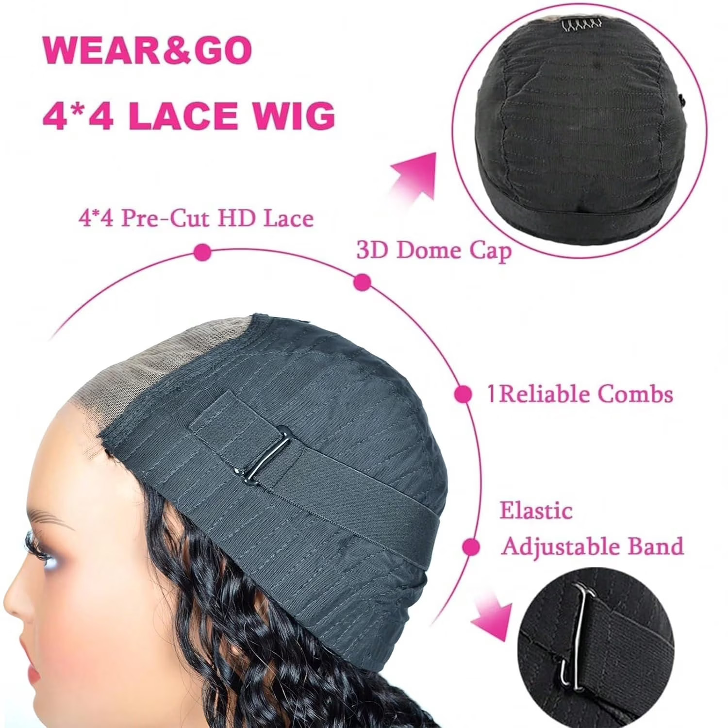 4×4 Wear and Go Lace Closures Wigs Human Hair Natural Black Color Kinky Curly