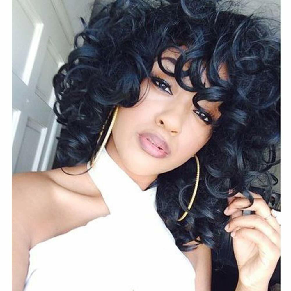 Black Curly Kinky Afro With Bangs Short Wigs Women Synthetic No Lace Soft Wigs