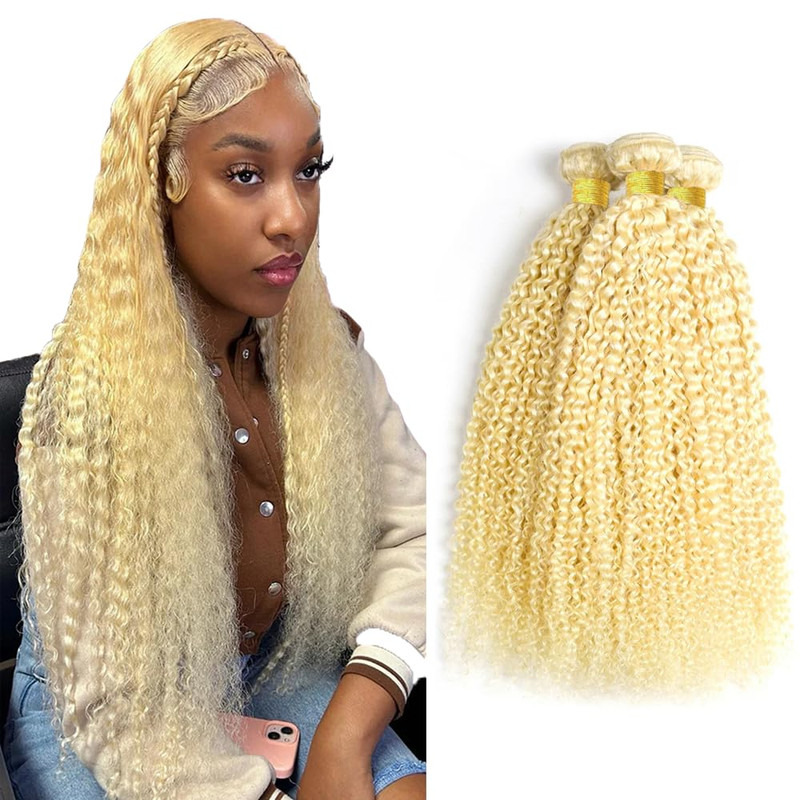 Nuailisex Blonde Bundles Human Hair 613 Kinky Curly Bundles 14 16 18 Inch