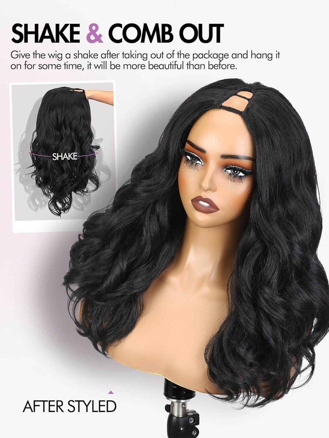 V Part Yaki Curly Wig Layered Wavy Synthetic Half Wig Glueless for Women