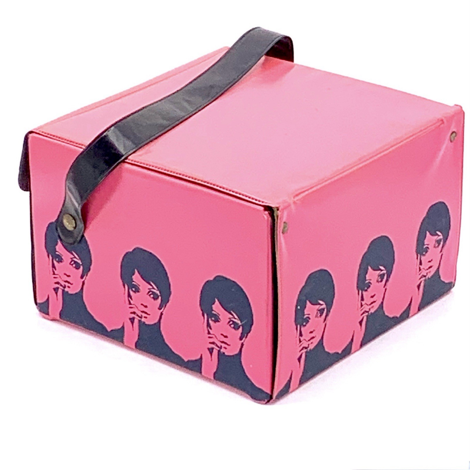 Vintage Carousel Mod Wig Carry Case Pink Vinyl with Wiglet Hairpiece * Read