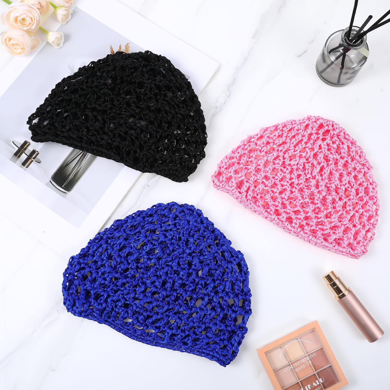 3 Pcs Hair Net Cap for Sleeping Breathable Mesh Wrap Elastic Crochet Snood Ha…