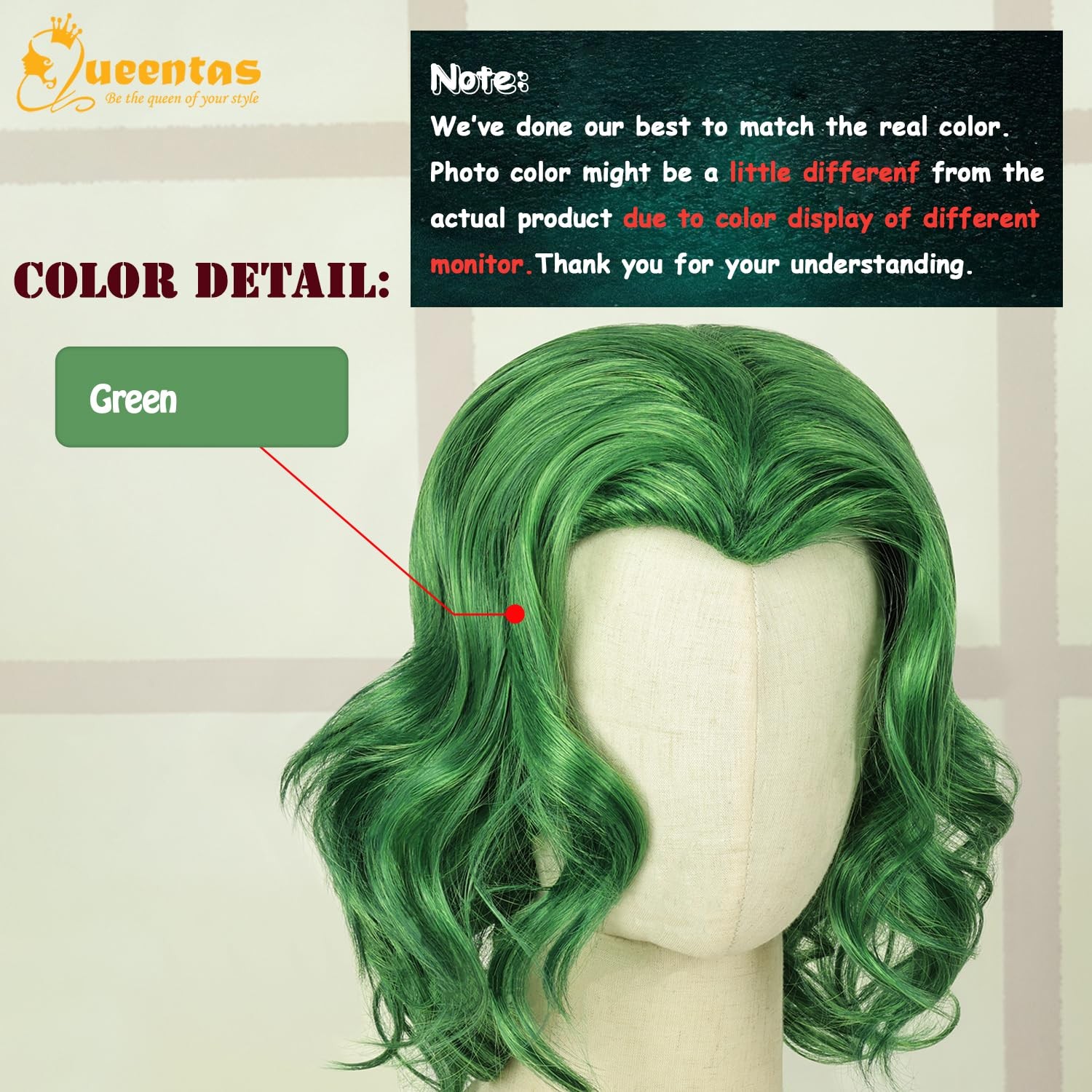Queentas Short Green Wig For Men Clown Wigs For Men 70S 80S Mens Cosplay