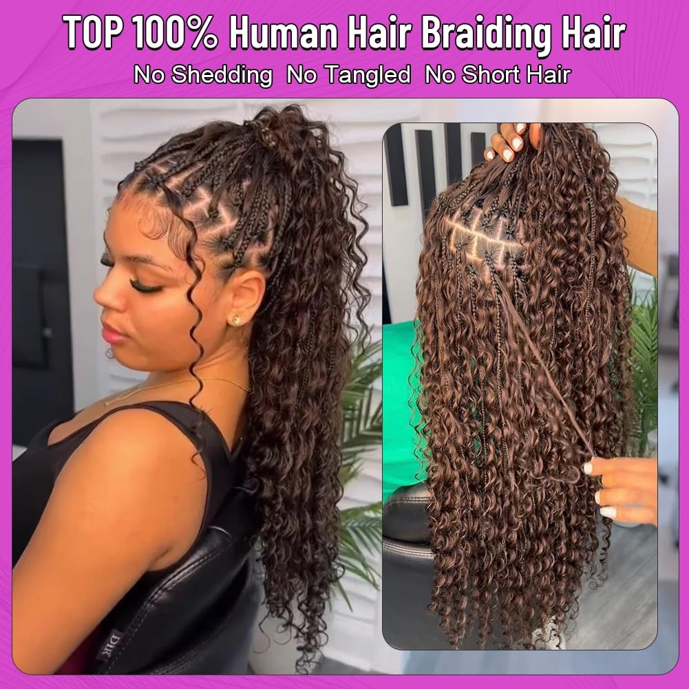 100% Human Boho Braiding Hair Deep Wave Bulk No Weft 18″ #4 Brown 3 Bundles