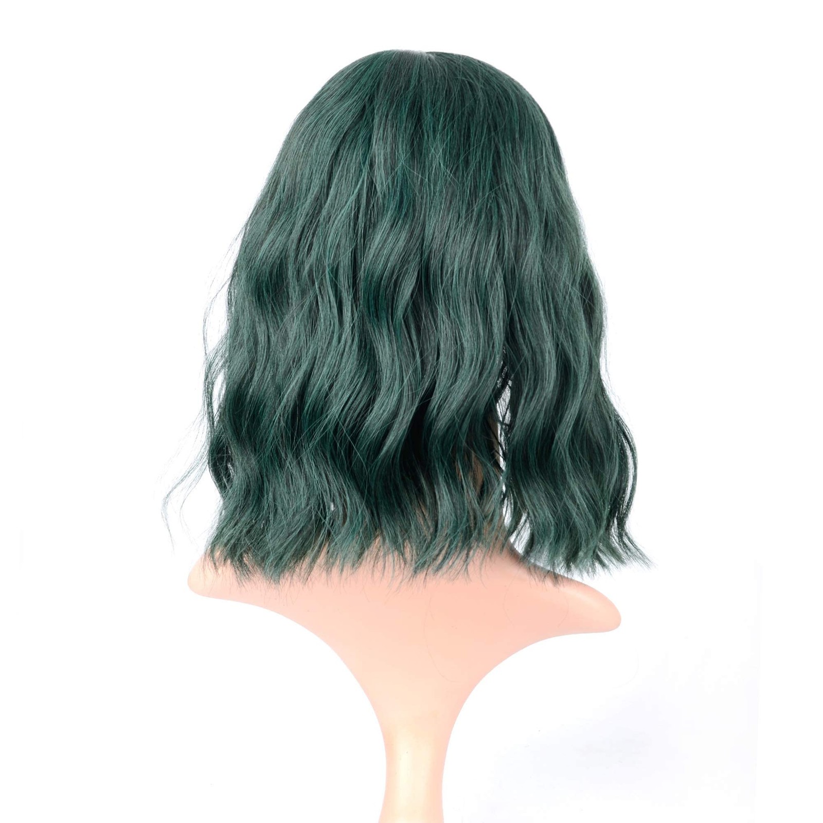 Faelbaty Short Green Wigs Air Bangs Shoulder Length Bob Wig For Women Curly