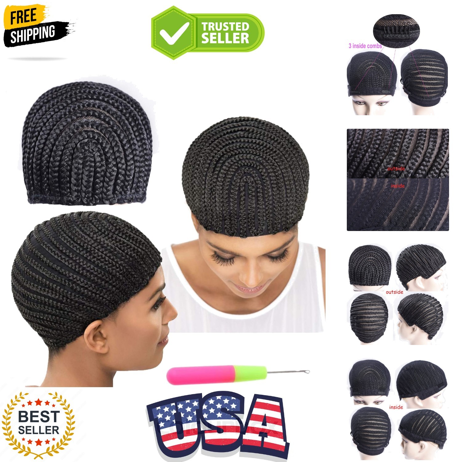 Refined Braided Wig Caps Crotchet Cornrows Cap For Easier Sew In Caps for Mak…
