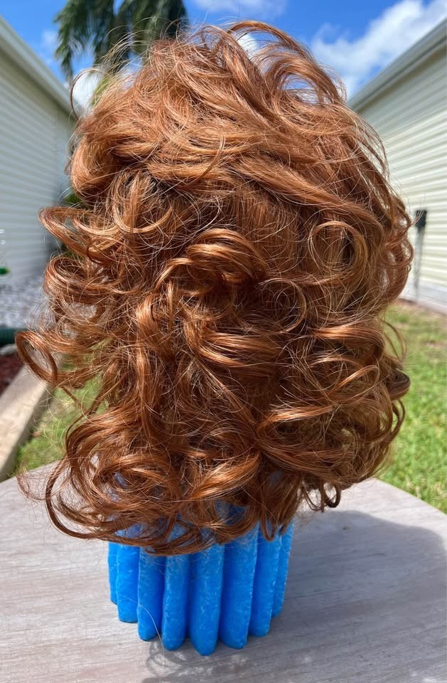 MAISI. 12″ Short Curly Red Head Wig. Synthetic. Average Size.