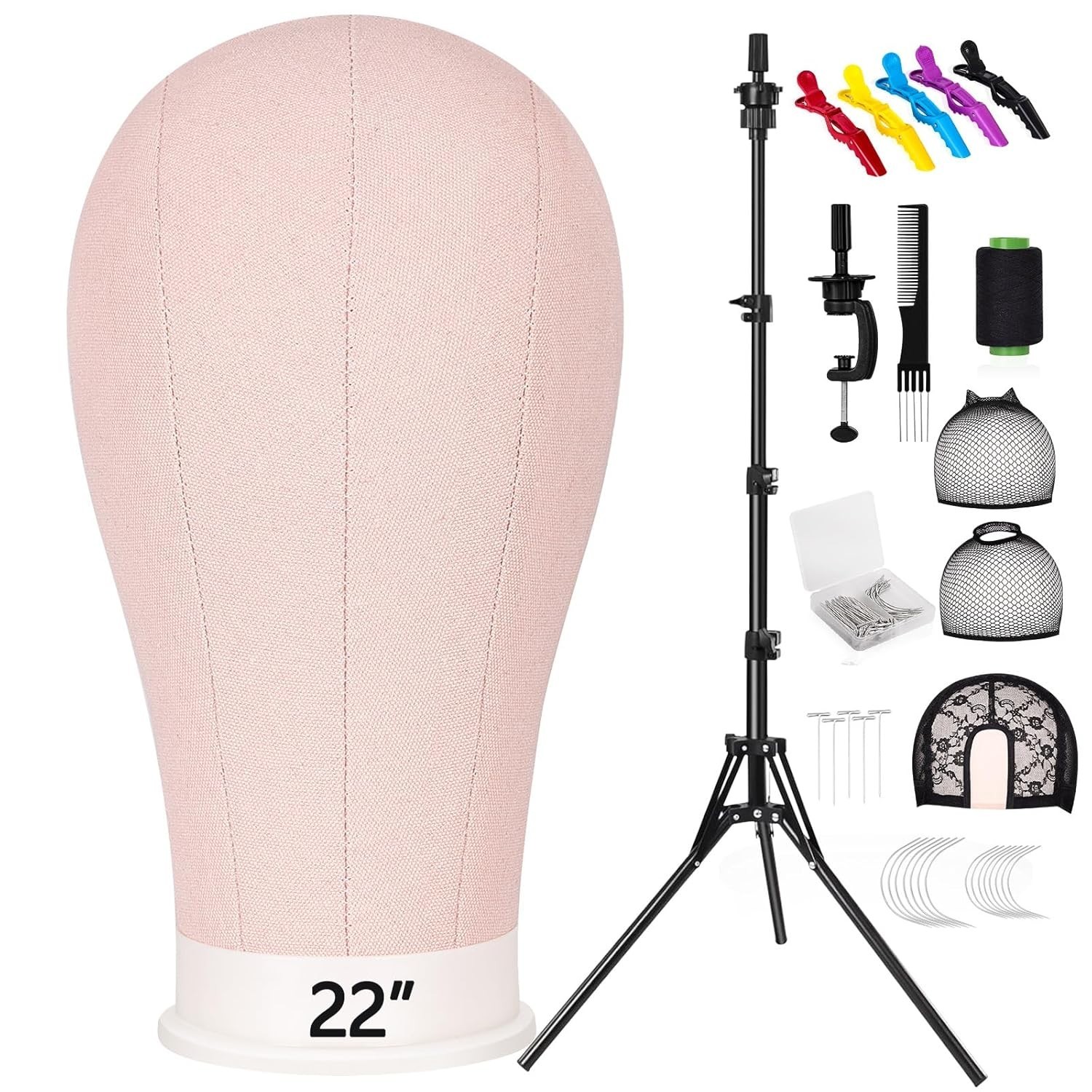 Professional 22In Wig Stand with 63In Adjustable Tripod – Pink Display Head