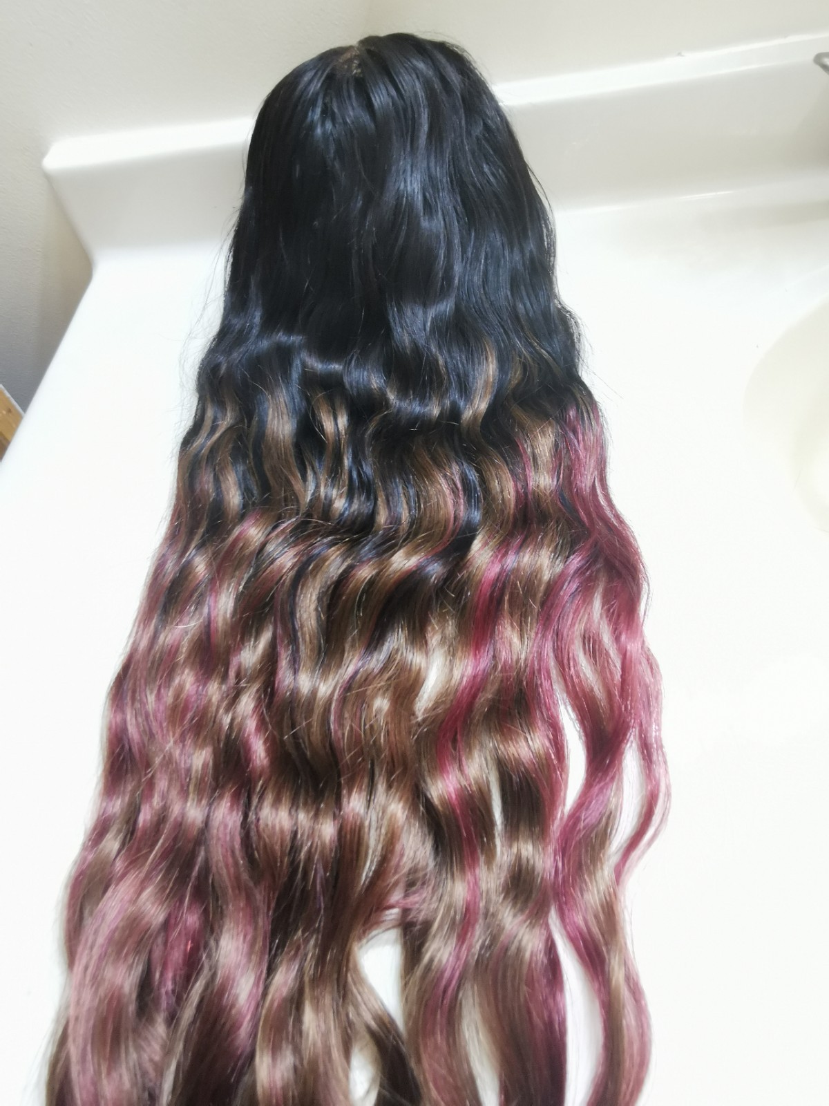Quality 130 Density Ombre Straight Human Hair Glueless Closure Wig 28″ Handmade