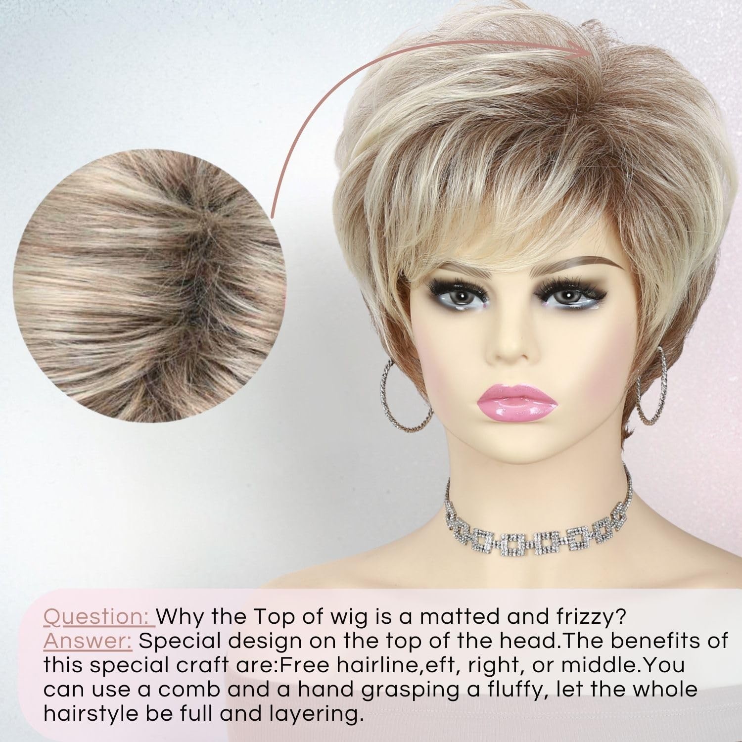 Short Blonde Pixie Cut Wig for White Women, Layered Ombre Blonde Synthetic Wi…