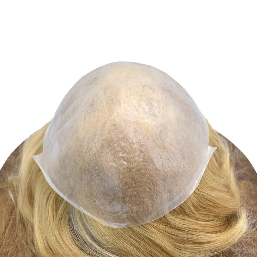 Ultra Thin Skin Hairpiece Invisible Poly PU Mens Toupee Hair Replacement 0.04mm