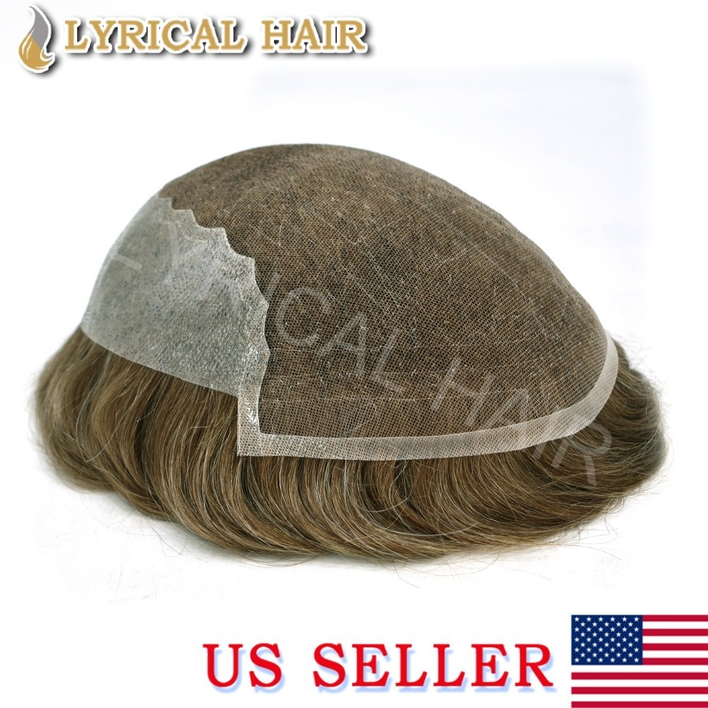 Lyrical Hair Mens Toupee French Lace Front PU Skin Human Hair Replacement System