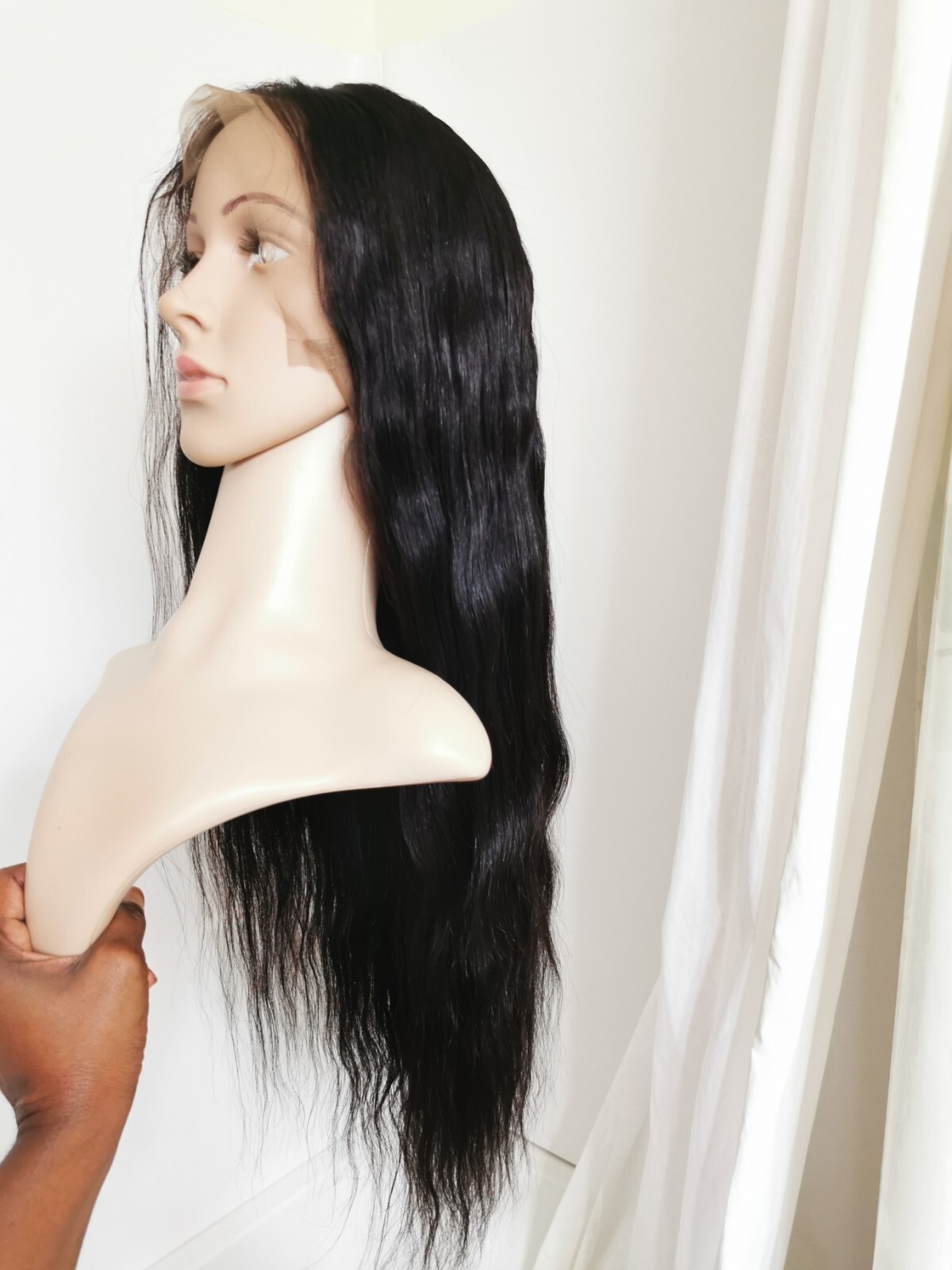 New Custom High Quality 28” 360 Lace Straight Human Hair Wig 1B
