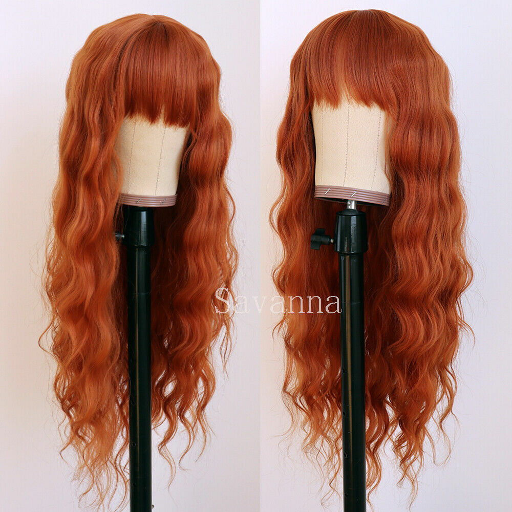Orange Synthetic Hair Wigs Heat Resistant Natural No Lace Wig Full Bangs Cosplay