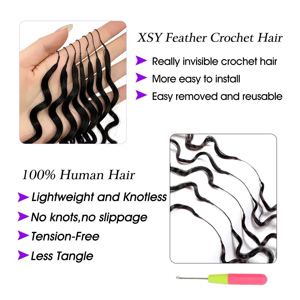 Xsy Human Crochet Hair For Black Women 14 Inch 50G 40 Strands Deep Wave Feather