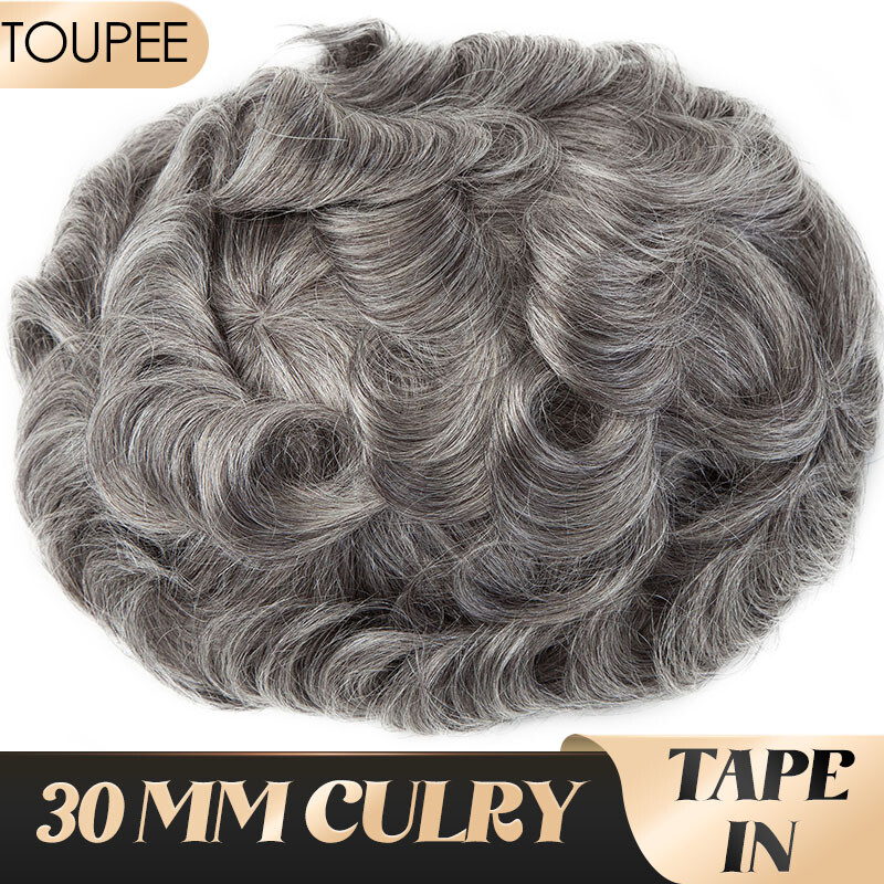 Full Poly Skin Mens Toupee PU Remy Human Hair System Replacement Wigs for Men US