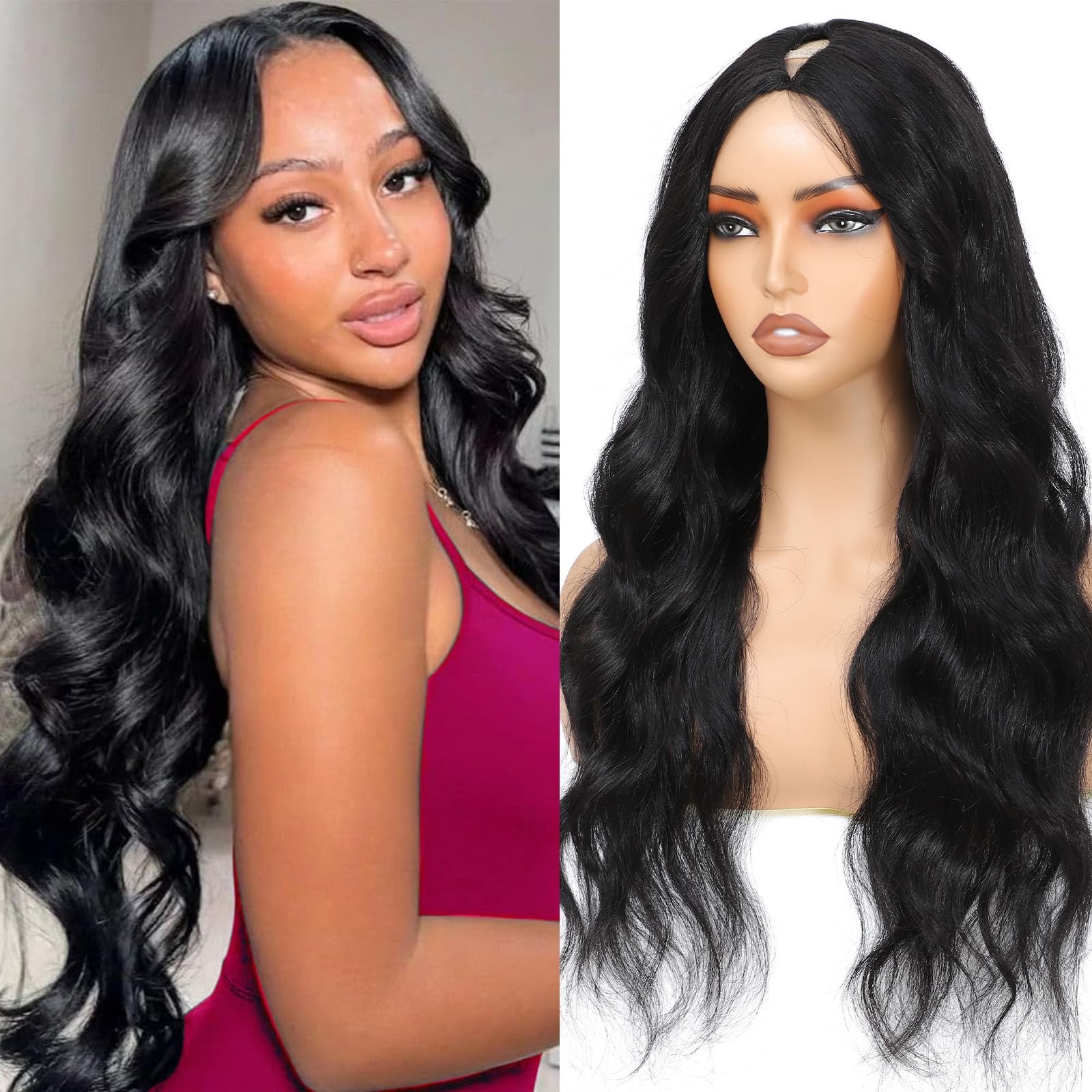 Nzinzi V Part Wig Human Hair Body Wave Upgrade U Part Human Hair Wig Clips