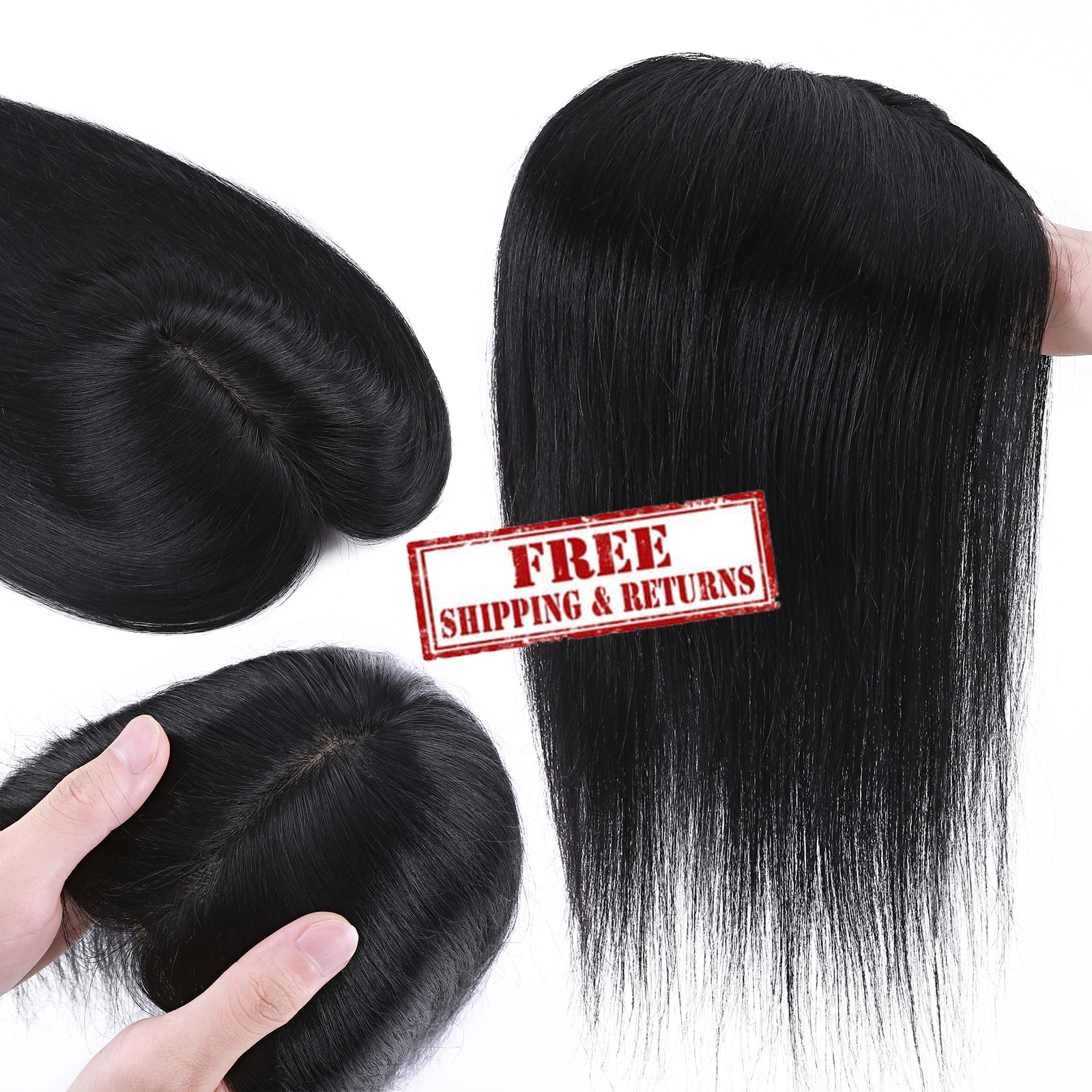 150% Remy Human Hair Toupee Topper Hairpiece Top Wig With Bangs For Loss Hair US