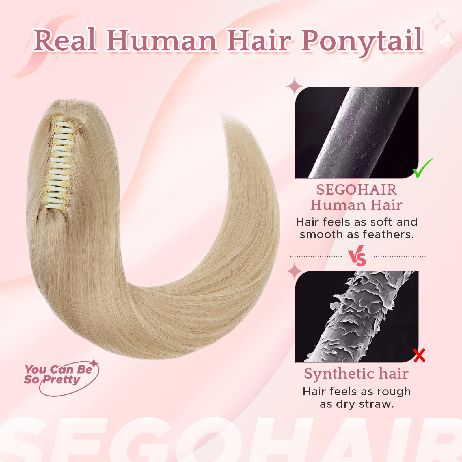 Segohair Human Hair Claw Clip Ponytail Extension 100 Real Human Hair Clip-In