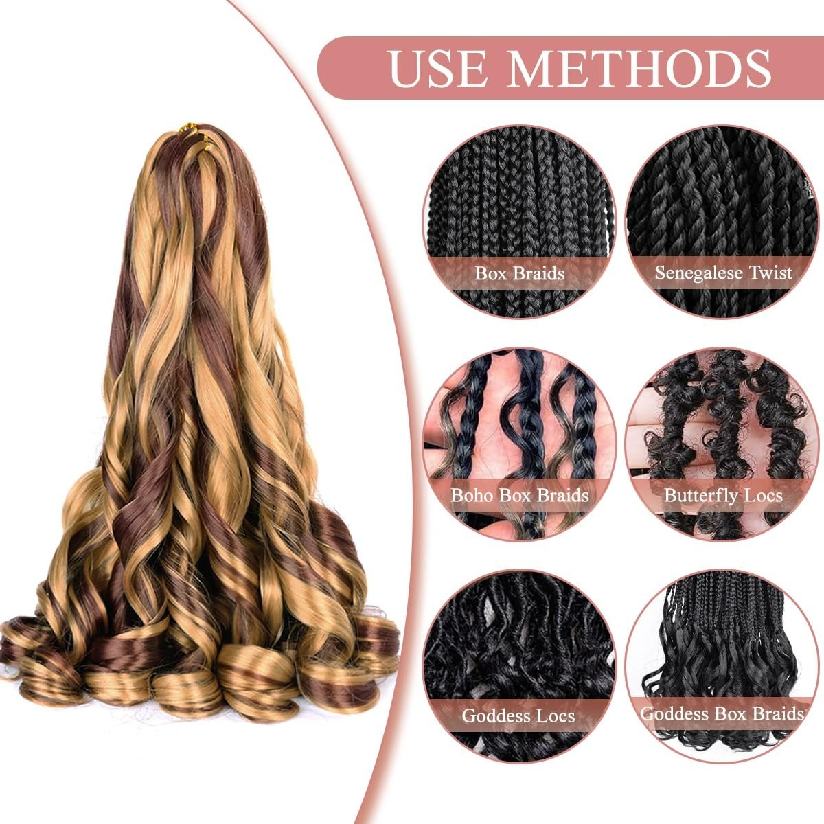Reusable Curly Braiding Hair – 8 Packs of 24-Inch P27/33 Easy Install Extensions