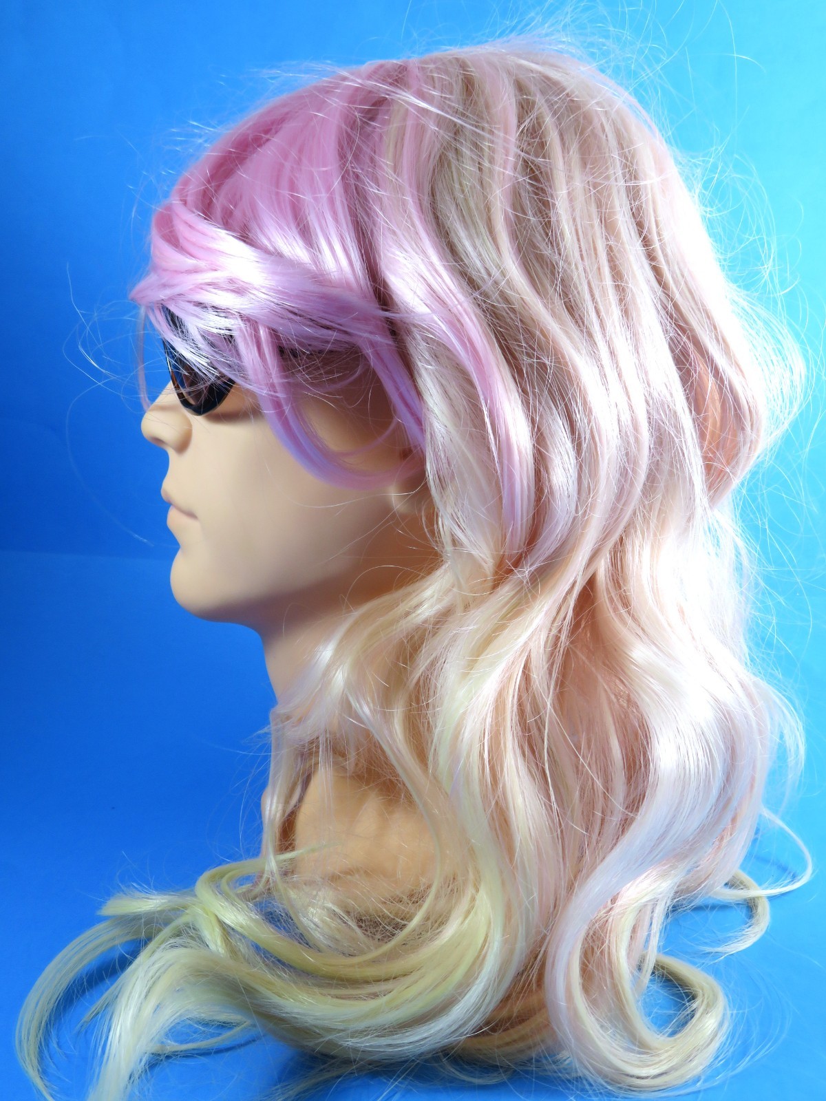 Long Wavy Wig Synthetic Balayage Pale Pink Blonde Hook Adjustments Lace Front