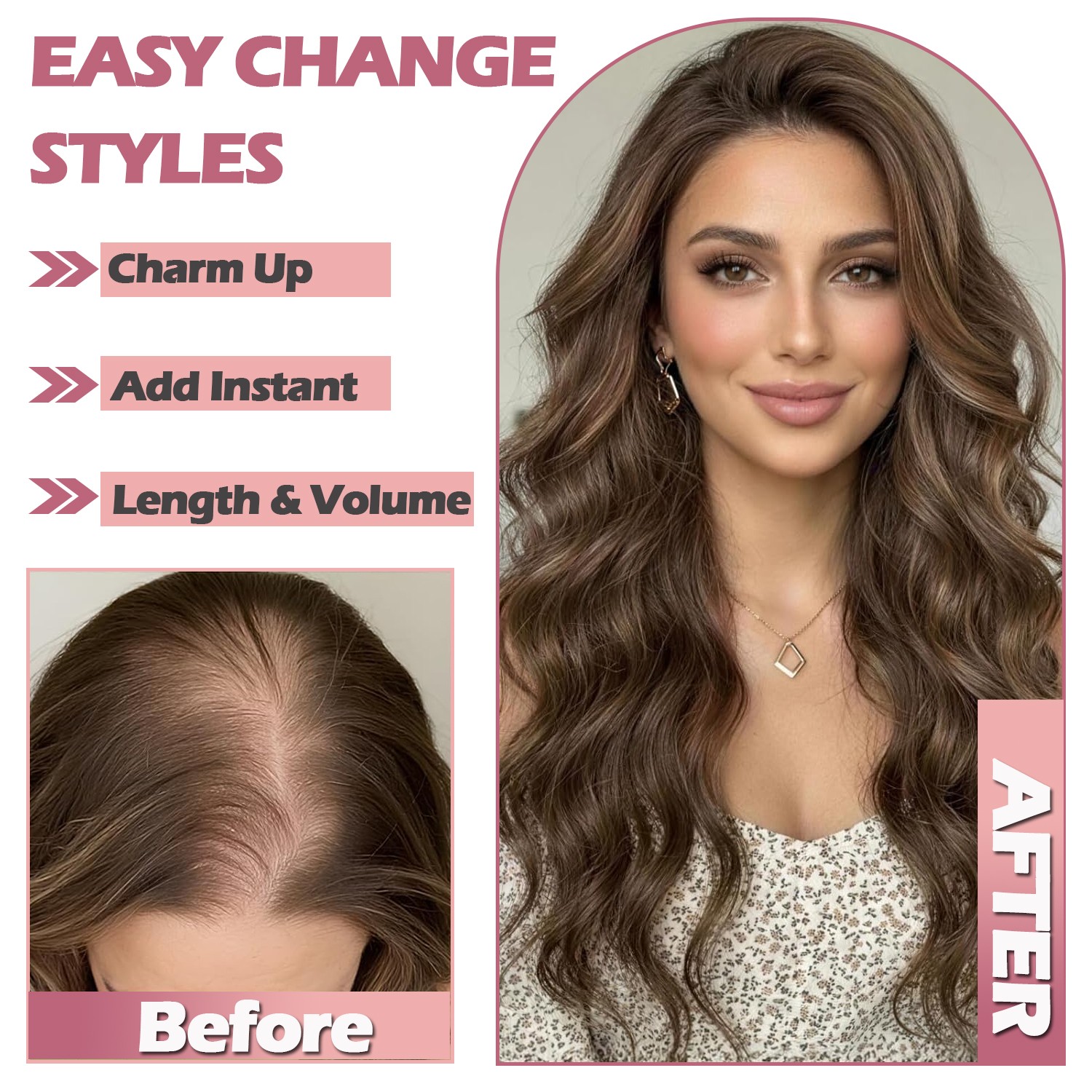 Free Part Women Topper Real AS Human Hair Toupee Clip in Water Wave Hairpiece US