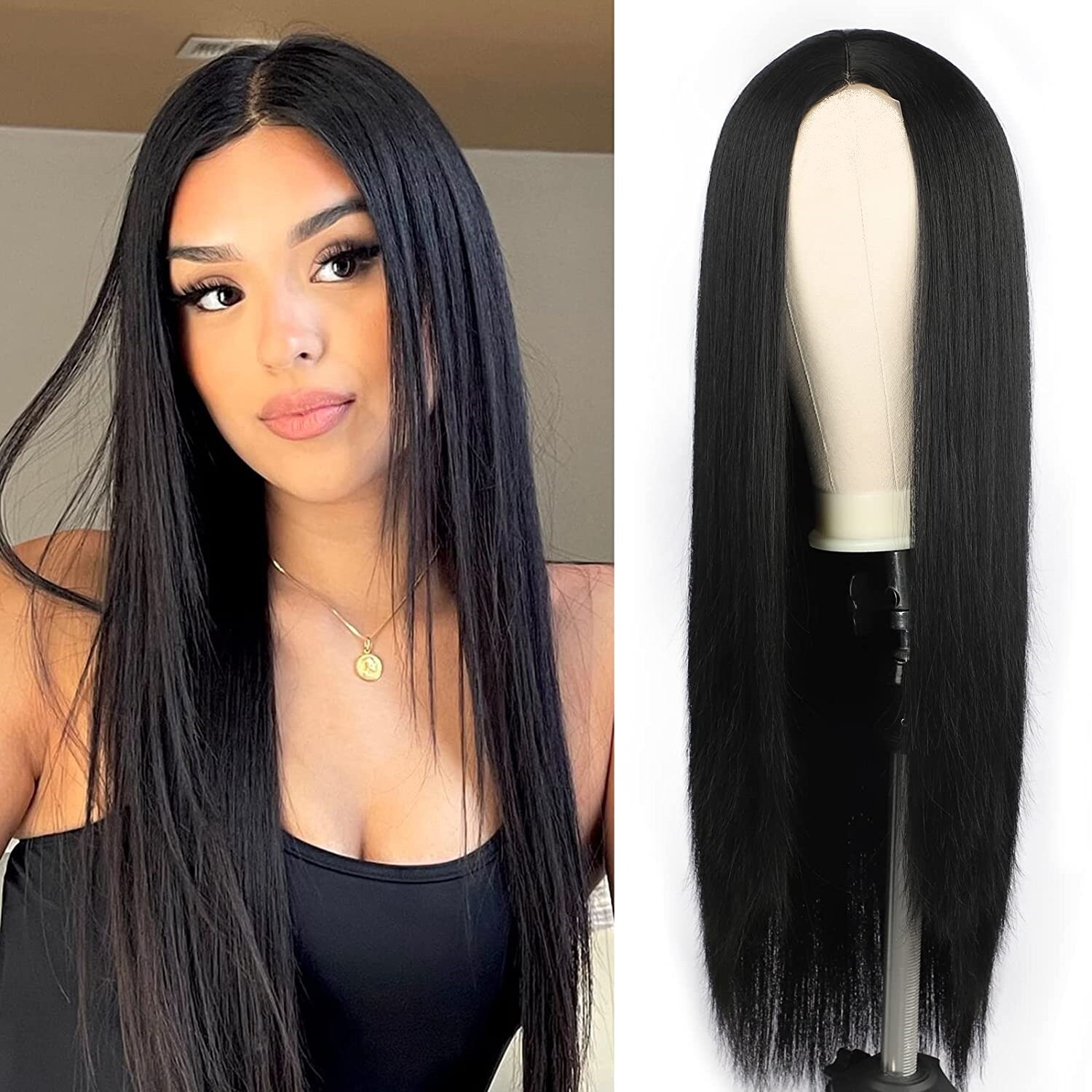 27″ Long Black Straight Wigs Women Hair Wigs Natural for Halloween Cosply Wig US