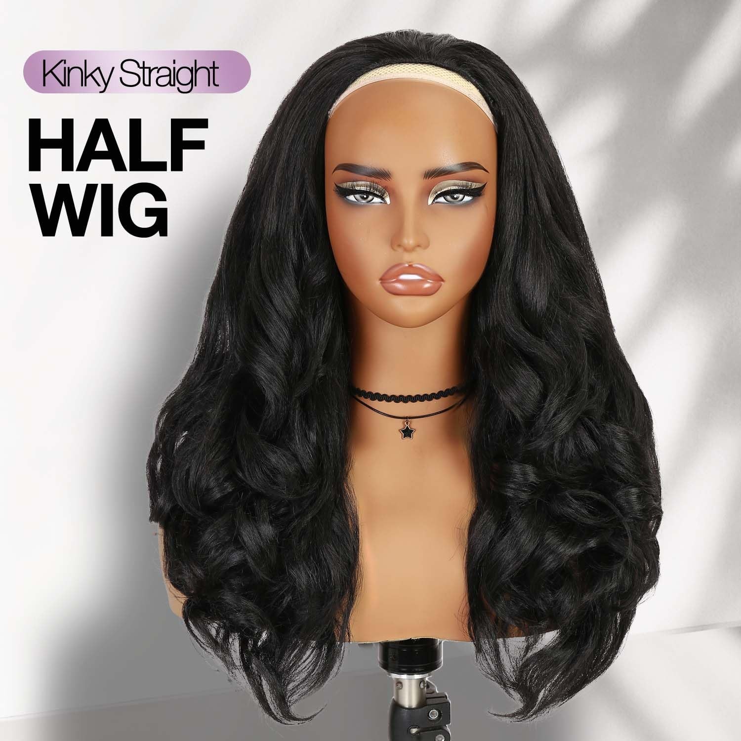 Yaki Curly Half Wig Loose Curly Synthetic Kinky Straight Wig With Curly End f…
