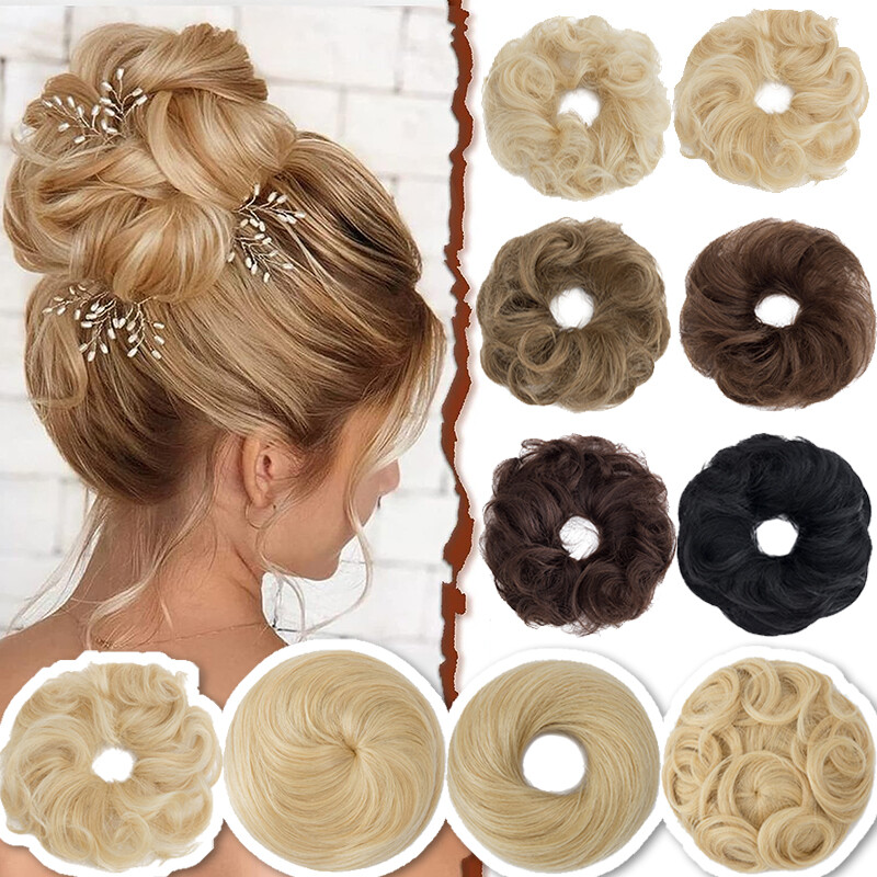 Real Remy Human Messy Bun Hair Piece Scrunchie Chignon Updo Wrap Hair CLEARANCE