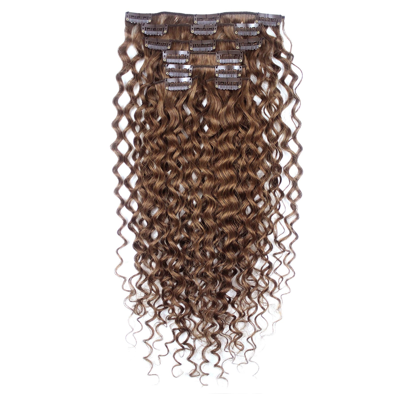 Deep Curly Hair Light Brown 100 Human Extensions 18 Inch 7pcs Remy Hair Clip 70g