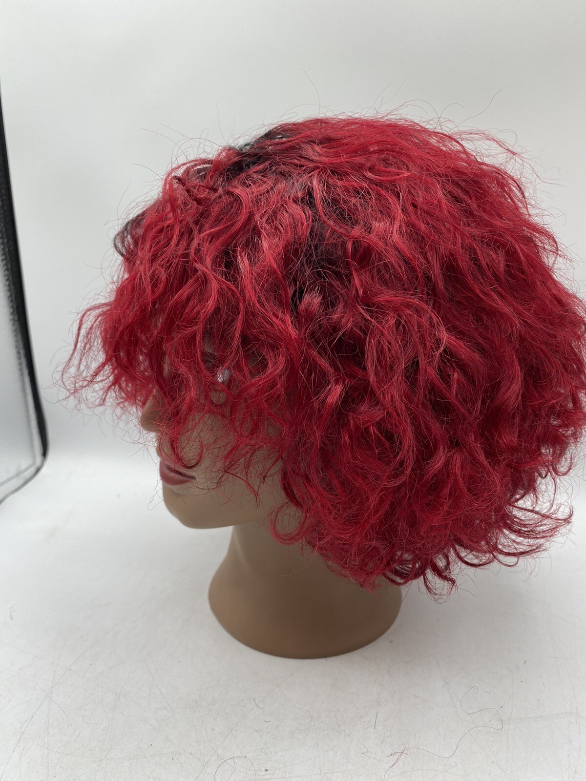 Quantum Love Human Hair Short Side Part Curly Wig Ombre Black/Burgundy Red
