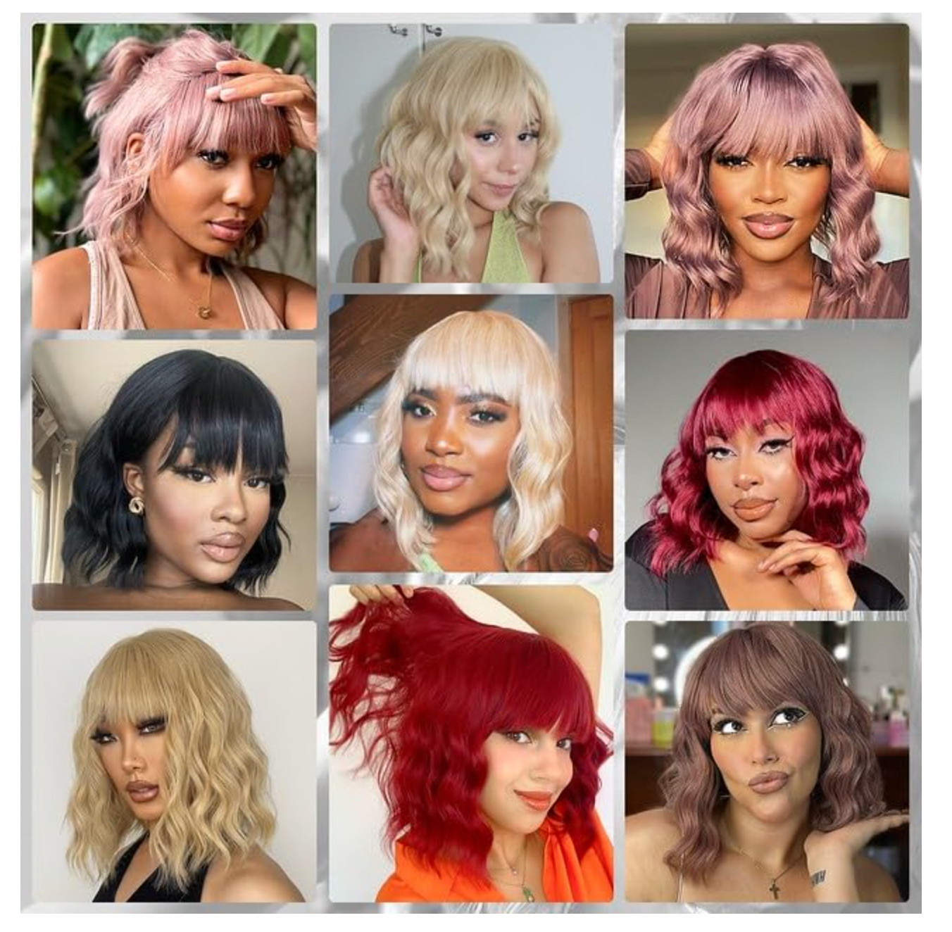 Short Wavy Bob Wigs With Bangs – 12 Inch Synthetic Wigs Blonde Glueless Bob Wigs